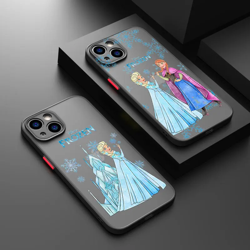 Disney Anna Elsa Cute For iPhone 15 14 13 12 11 Pro Max XS Max X XR 7 8 Plus 6S Frosted Translucent Funda Phone Case