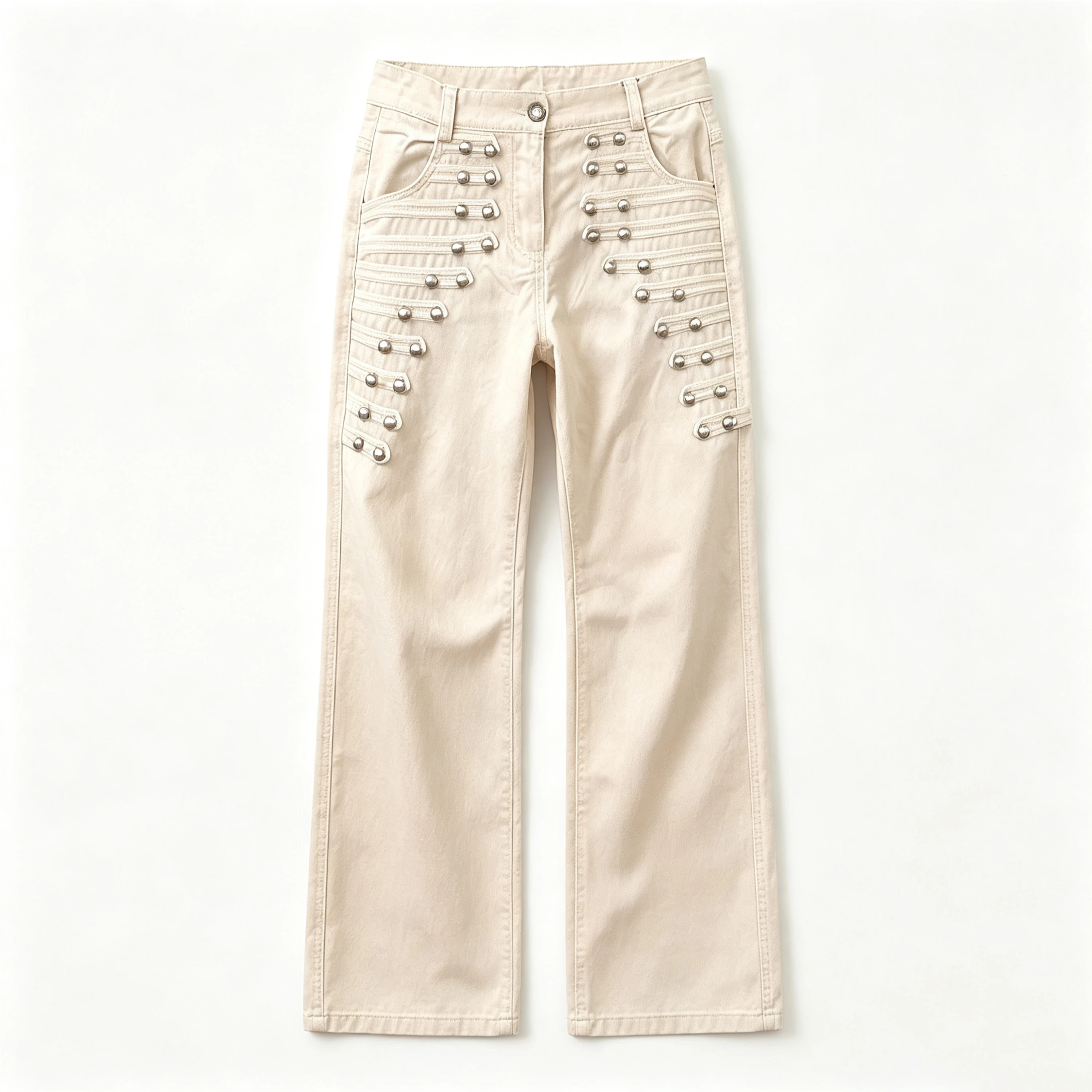 American Retro Metal Buckle Design Denim Pants New Summer Style Street Girl Loose Wide Leg Floor Length Pants For Daily Clothing