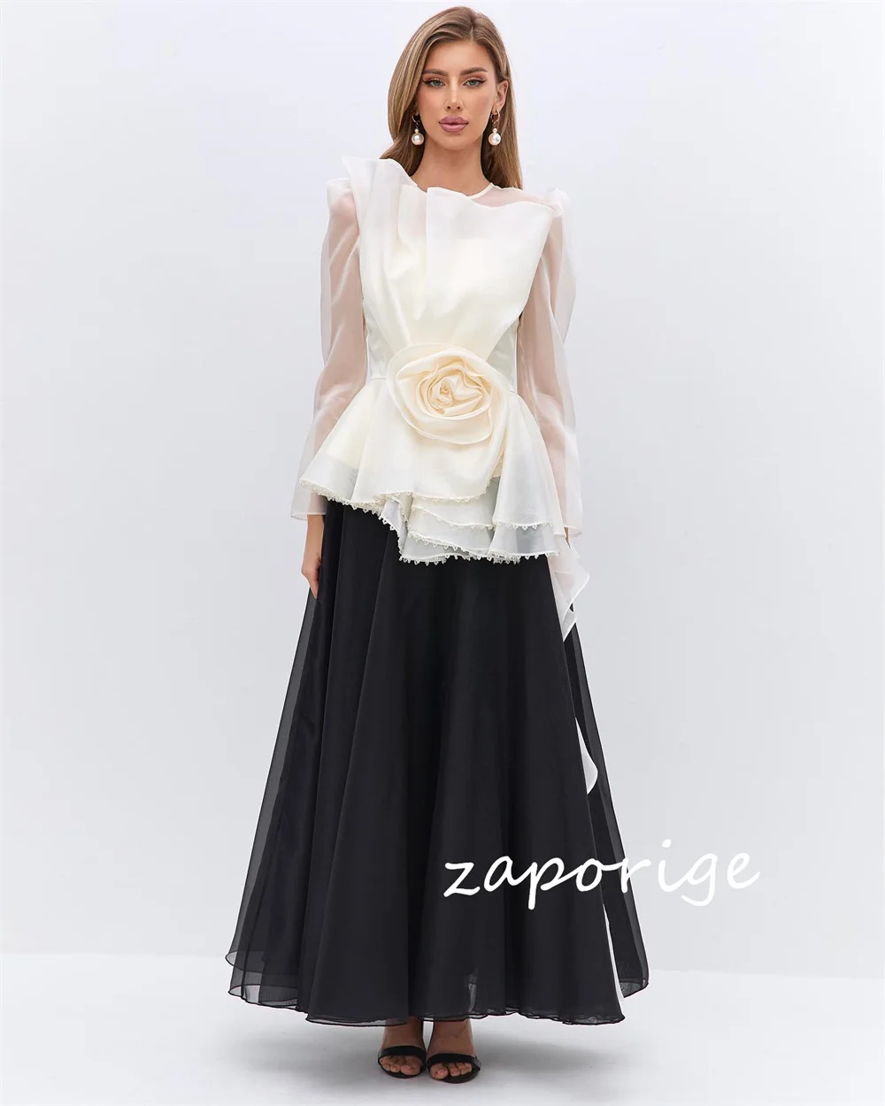 Abiti midi gioiello a trapezio con fiori fatti a mano in organza personalizzati Occasioni su misura Taglie semplici ed eleganti disponibili