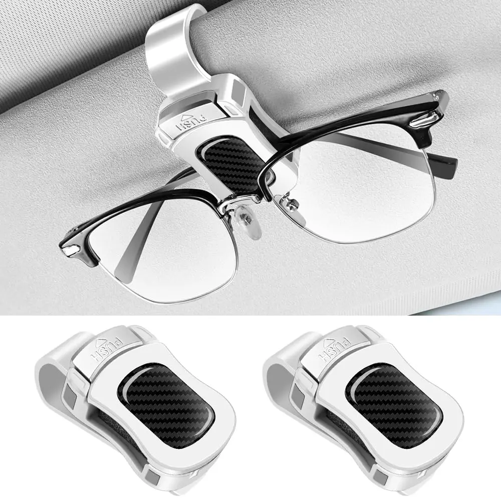 

Улучшенный держатель для солнцезащитных очков для автомобиля, работающий одной рукой, 2 шт., прочный зажим для очков на козырек, аксессуары для салона автомобиля для мужчин и женщин, универсальный.