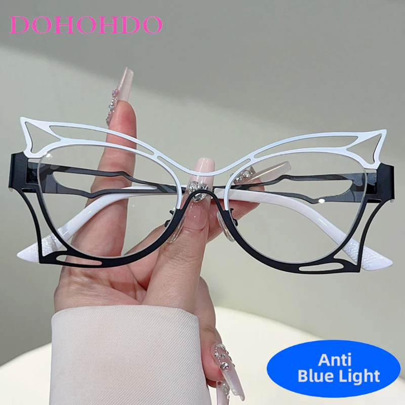 

Vintage Punk Luxury Brand Designers Metal Cat Eye Blue Light Blocking Glasses Women Men Optical Spectacle Computer Eyeglasses