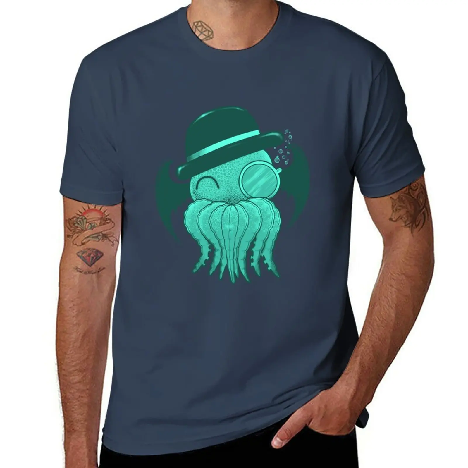 Новая футболка Gentelman cthulhu, черная футболка большого размера, Мужская футболка
