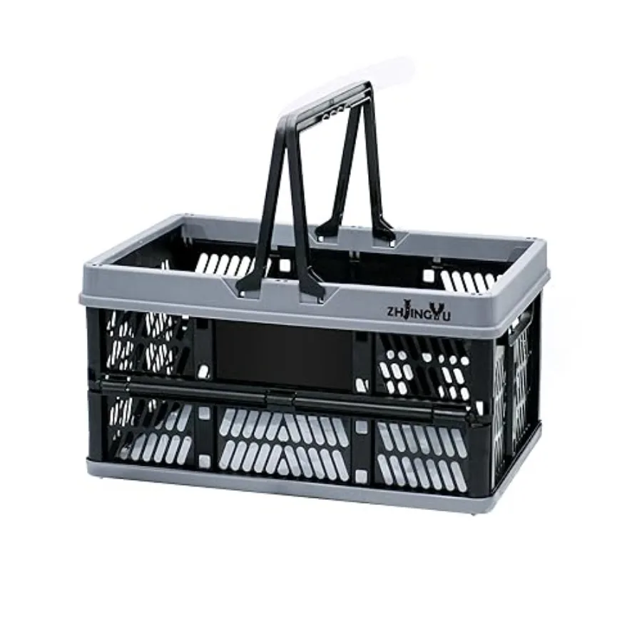 ZHJINGYU Cagette en plastique pliable 20L, 38x25x20cm avec poignée, panier de rangement pliable avec poignée, pratique pour ranger