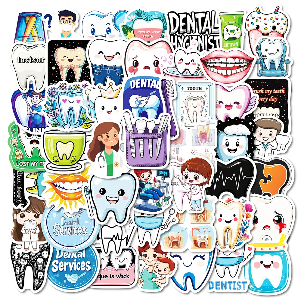 10/30/50pcs Protect Tooth Cartoon Stickers Cute Dentist Graffiti Decals for Kids Toy DIY Fridge Phone Luggage Waterproof Sticker