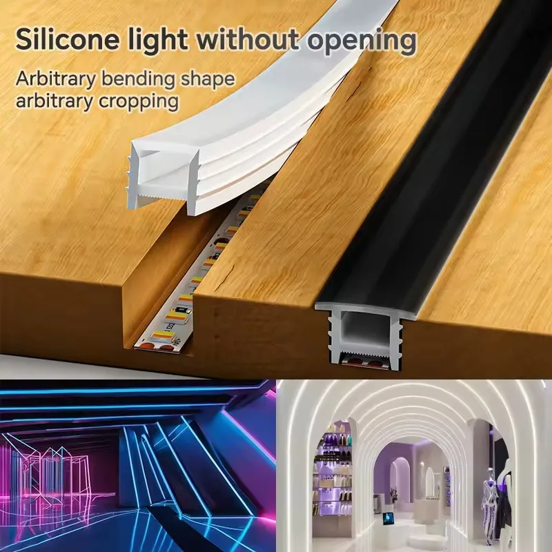 30m/50m/100m Flexible Silicone LED Channel with Diffuser for Recessed Lighting, Bendable Edge/Edgeless Black/White