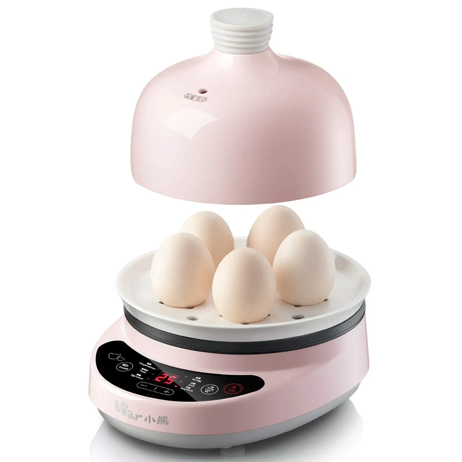 Bear ZDQ-B05C1 cuociuova multifunzione rapido, con funzione di spegnimento automatico del vapore e della frittura, caldaia per uova a cremagliera in ceramica