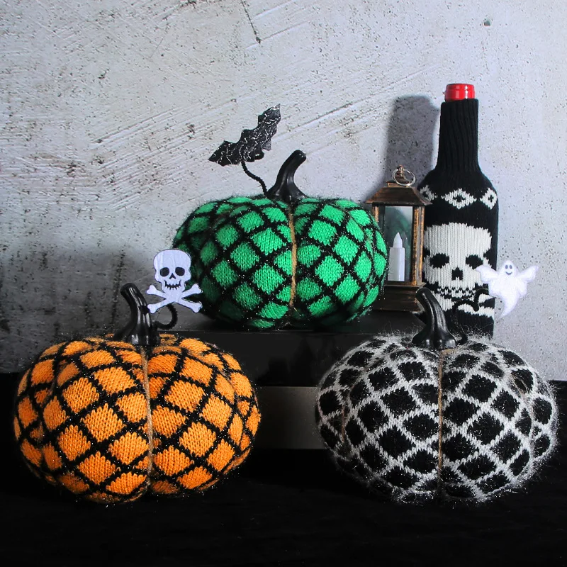 

17x14cm Halloween Pumpkin Ornaments, Holiday Party Decorations, Cross-Border Handmade Knitted Ornaments, Woolen Pumpkin Props