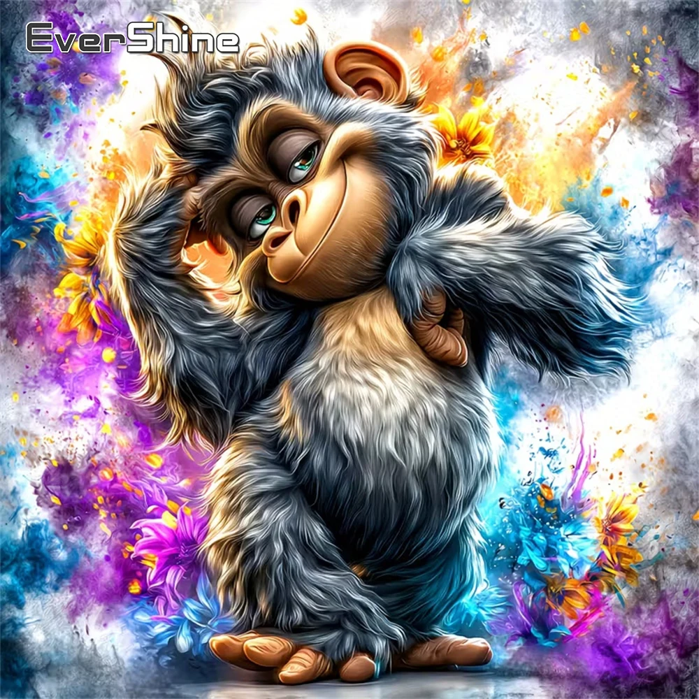 Evershine Full Square Round Diamond Embroidery Monkey Animal DIY Painting Cartoon Cross Stitch Diamond Mosaic Child Hobby