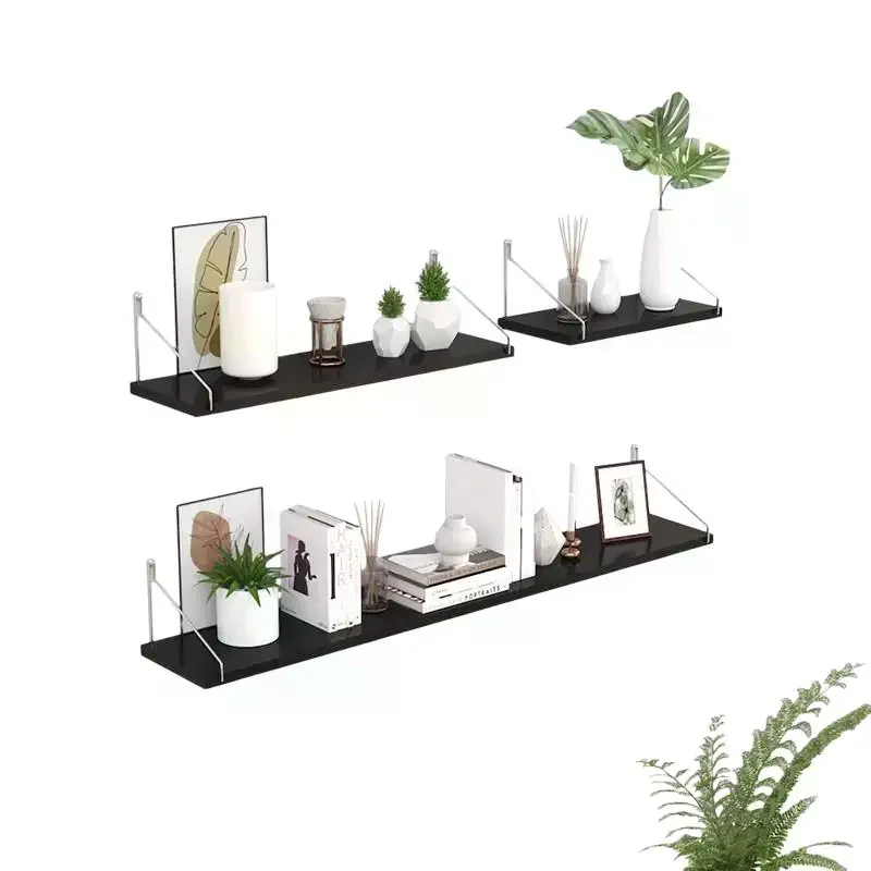 Black Floating Wall Shelves, with Durable Metal Brackets, Large Storage Shelves for Bedroom Living Room Home Decor