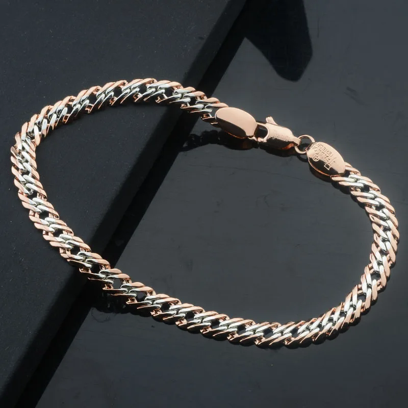 FJ 2 Style New Hot Women Mens Carving Smooth Necklace Bracelet 585 Rose Color Gold Link Chains Set Jewelry