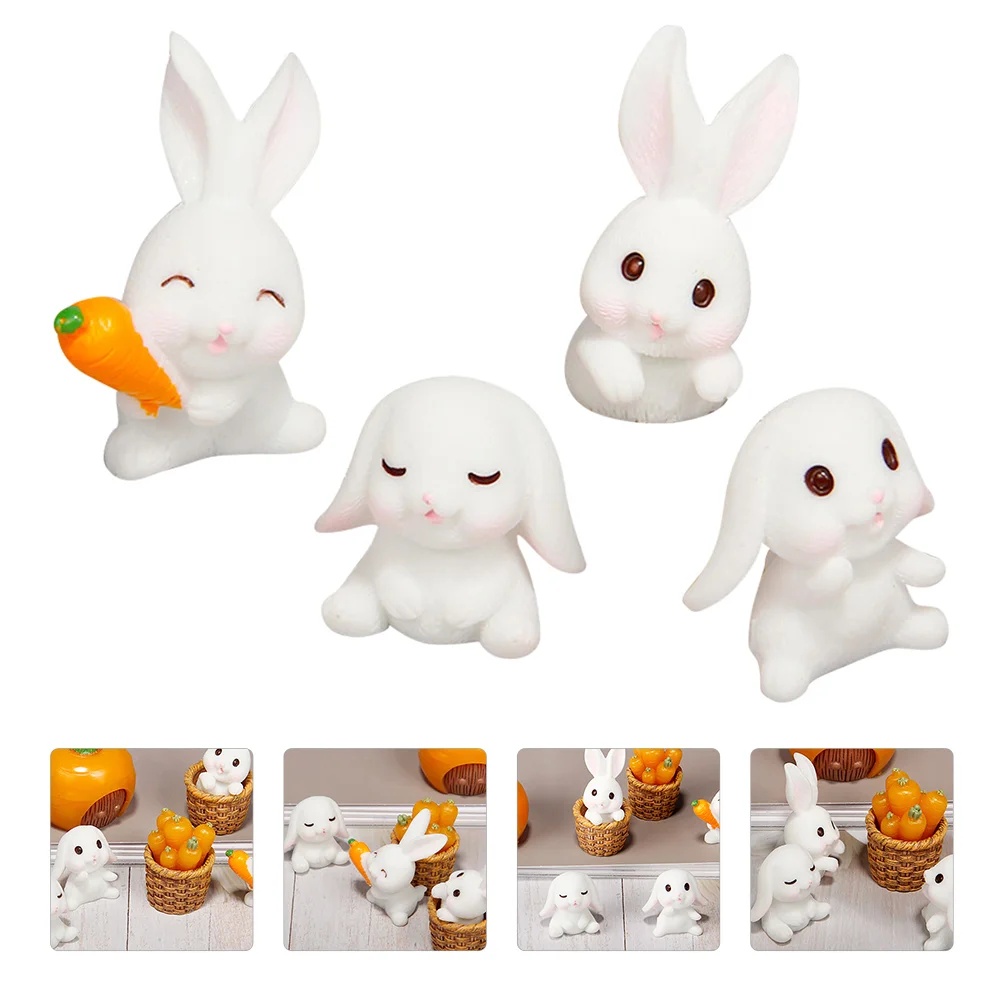 

4 Pcs Rabbit Home Decoration Outdoor Ornaments Resin Fairy Novel Desktop Child Shape Adornment