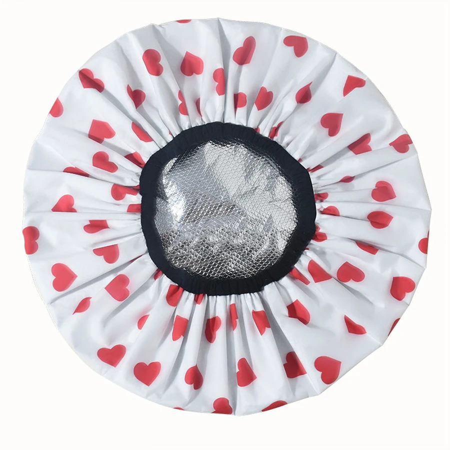 Heart-patterned Hair Conditioning Foil Cap, Double-layer Waterproof Shower Cap, Reusable Hair Conditioning Foil Cap.
