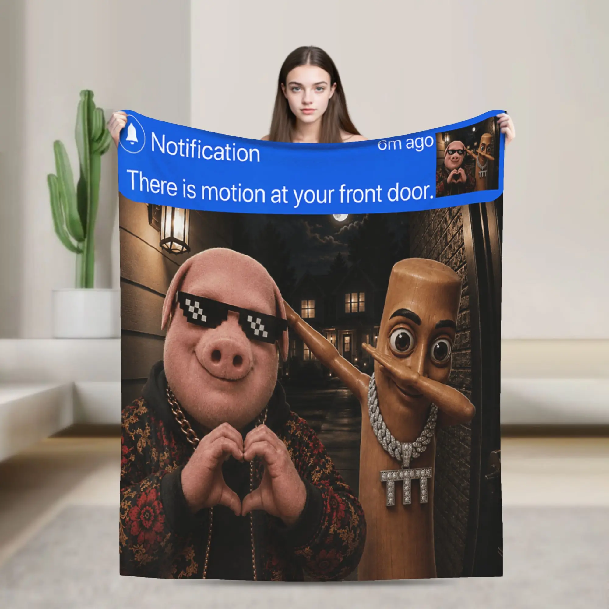 There is Motion at Your Front Door Tung Tung Tung John Pork Blankets Winter  Throw Blanket Adults Living Room Flannel Bedspread