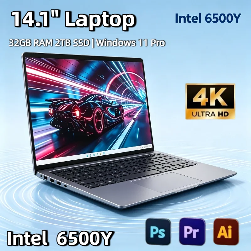 

14.1 Inch Lightweight Laptop Intel 6500Y 32GB RAM 2TB SSD 5000mAh Windows 11 Backlit Keyboard Fingerprint Business Gaming