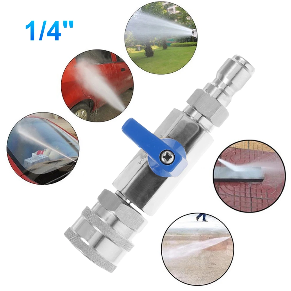 

High Pressure Washer Ball Valve Kit with 3/8 Or 1/4 Inch Quick Connect Plug Power Washer Hose Control 4500 PSI Stainless Steel