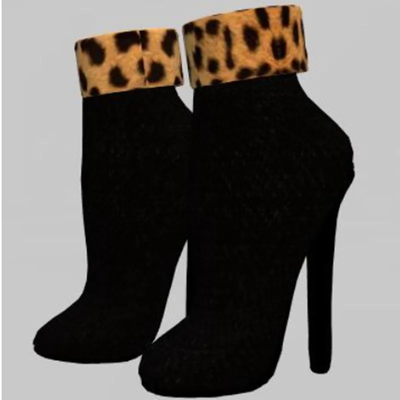 Black Leopard Patchwork Mid Calf Boots Thin High Heel Pointed Toe Fashion Sexy 2025 Winter Big Size Woman Shoes Zapatillas Mujer