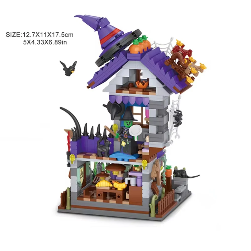 ToylinX mini Brick Building Toy Creative Building Blocks Halloween Witch House 712pcs Birthday Halloween Gift for Kids and Adult