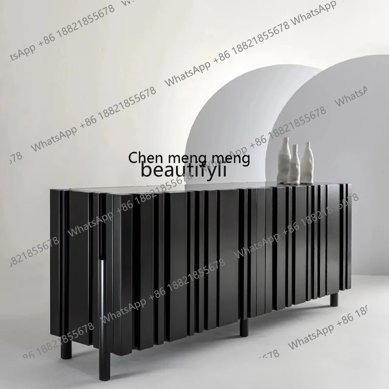 

Modern Minimalist Italian Minimalist Entrance Cabinet Designer Black Embossed Model Room Light Luxury Sideboard Cabinet