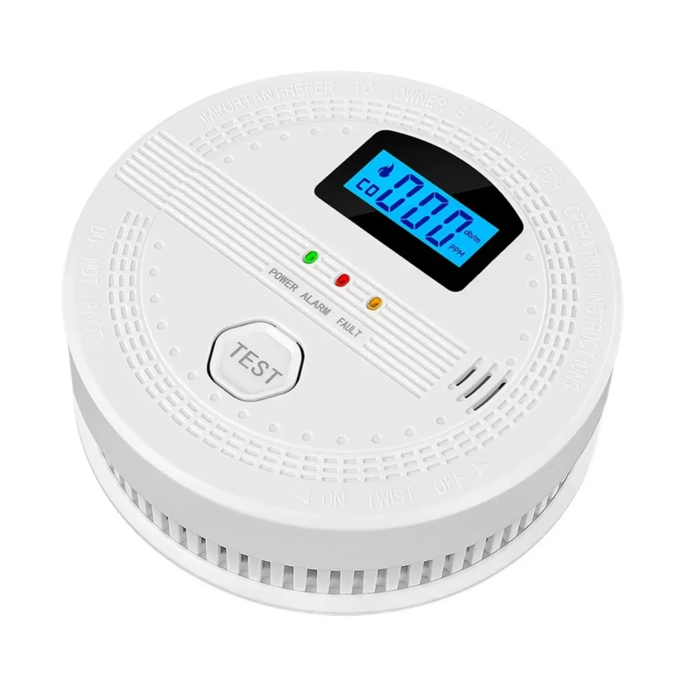 LCD Digital Display 2 in 1 CO Smoke Detector LED Indicator Audible Alarm CO Gas Monitor Alarm Battery Powered Smart