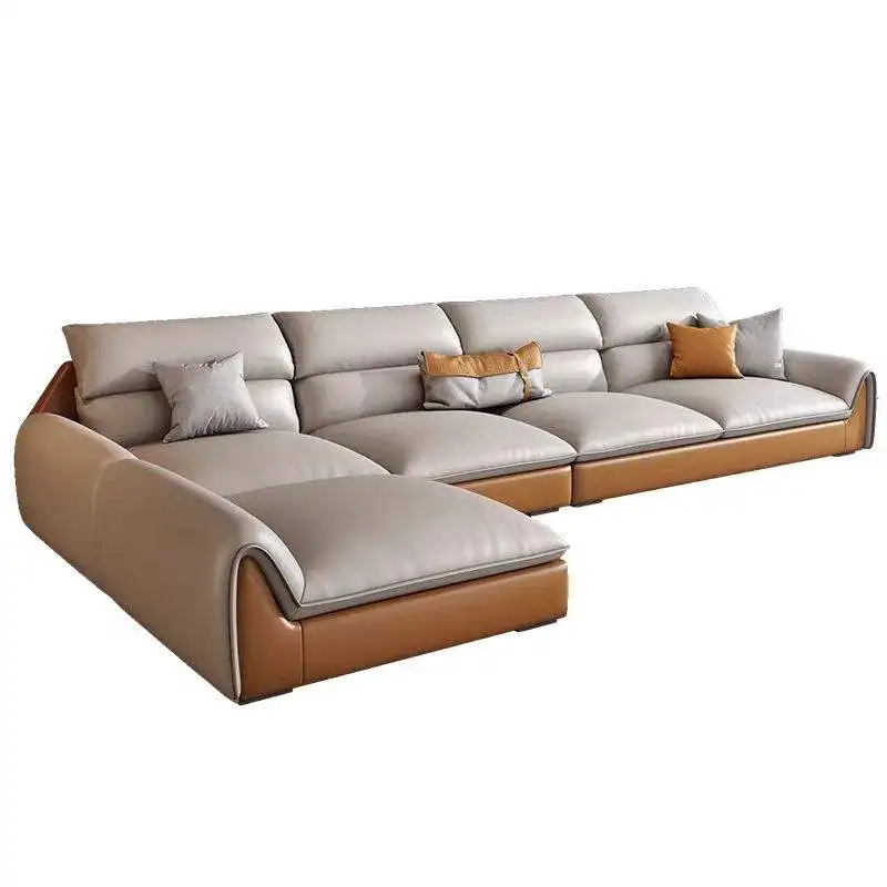 Modern Living Room Sectional Sofa With Comfort Cushions And Synthetic Leather Upholstery For Family Seating And Home Lounge Use