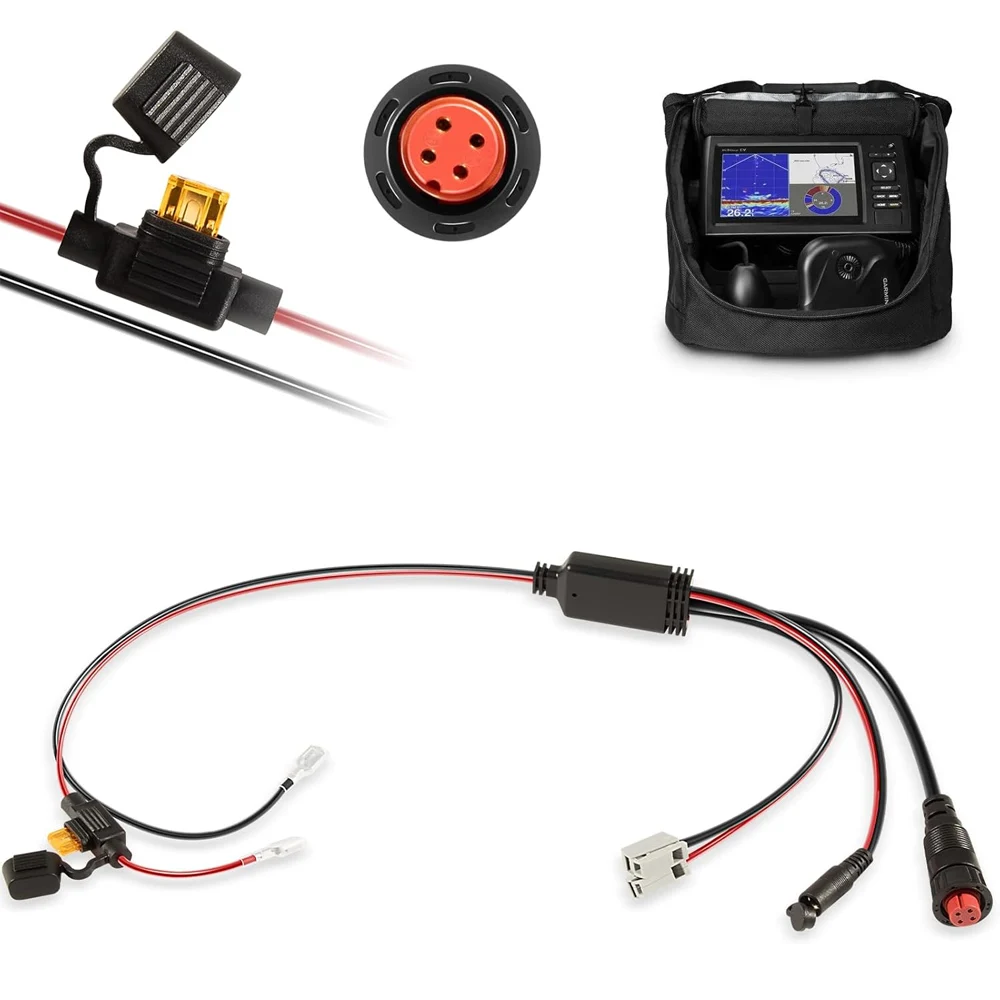 010-12676-35 Power Cable Weather Resistant with Charge Port Plug 5A Fuse Holder Fits for Garmin ECHOMAP Panoptix Ice Fishing Kit