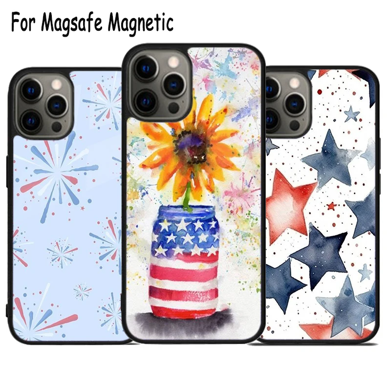 American Pride Watercolor Usa Wireless Charge Magsafe Phone Case For iPhone 15 16 14 13 11 12 Pro Max Plus Magnetic Bumper Cover