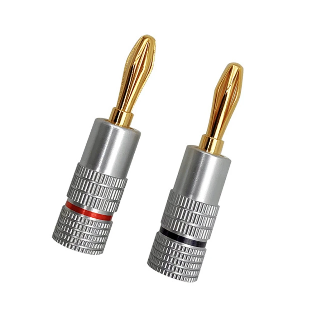 1Set Banana Connector 24K Gold-Plated 4.5MM With Screw Lock For Audio Jack Speaker Plugs Black+Silver
