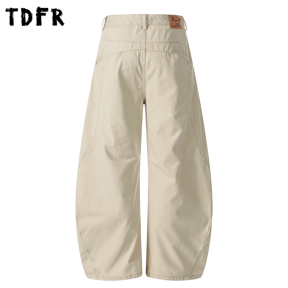 Retro Spliced Pocket Scimitar Pants Mens Solid Color Casual Safari Style Baggy Wide Leg Trousers Man