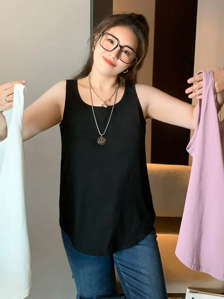 

plus Size 300 Pou Korean Sle Women's Tank Top Summer Outerwear Base irt Meat Covering Svel Inner Wear Tank Top