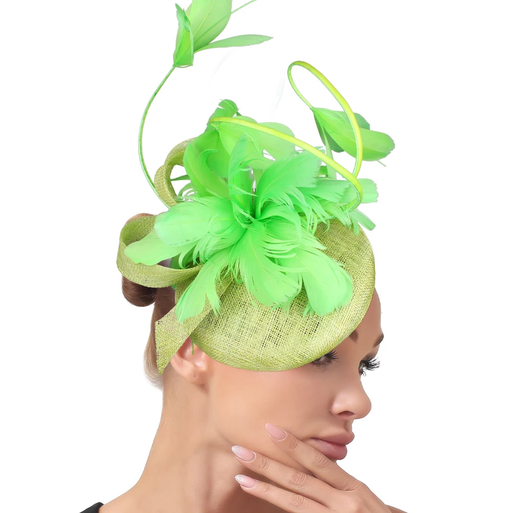 

High Quality Sinamay Weddings Party Fascinators Hat For Women Headwear Hair Accessories With Feather Flowers Hair Clip Bride