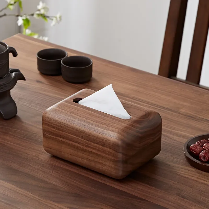 Black Walnut Solid Wood Tissue Box Desktop Luxury Style Wooden Napkin Holder Home Decor Storage Organizer for Living Room