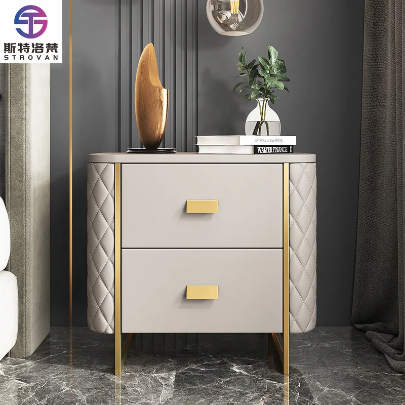 Modern Luxury Wood Night Stands Bedroom 2 Drawer Mirror Bedside Table Adjustable Storage Hotel Furniture