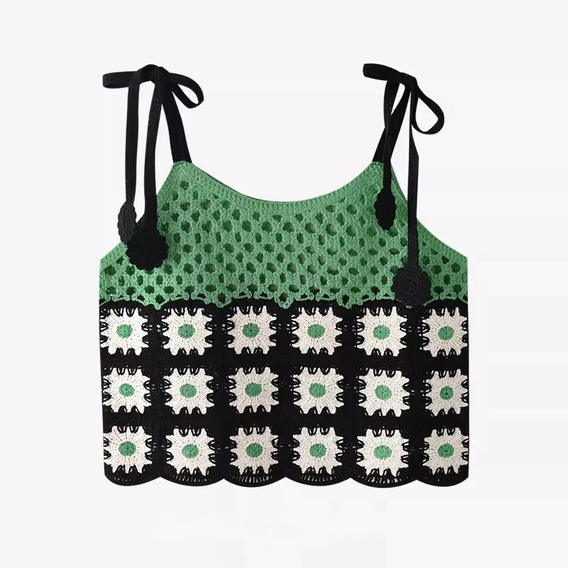 

Бабушка Квадратный вязаный крючком топ на бретельках с завязками на плечах Прозрачный ажурный вязаный укороченный топ на бретельках Жилет на бретельках Женский летний пляжный наряд в стиле бохо