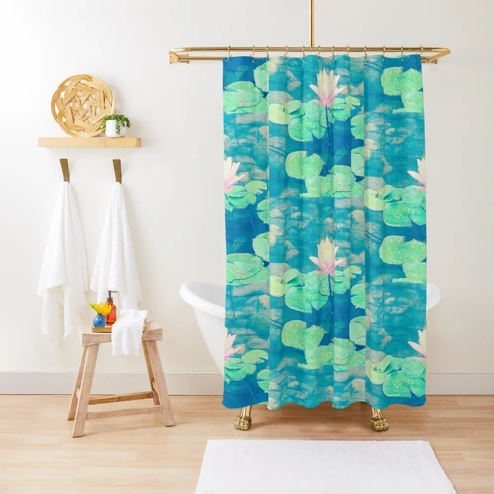 

Summer Water Lilies Shower Curtain Cute Shower Anti-Mold Waterproof Shower Bathroom Fabric Waterproof Curtain