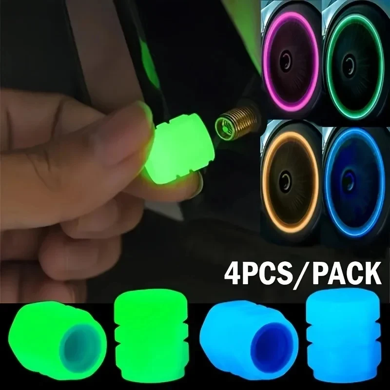 4/8/12pcs Luminous Valve Caps Fluorescent Night Glowing Car Motorcycle Bicycle Bike Wheel Tyre Hub Luminous Valve Stem Caps