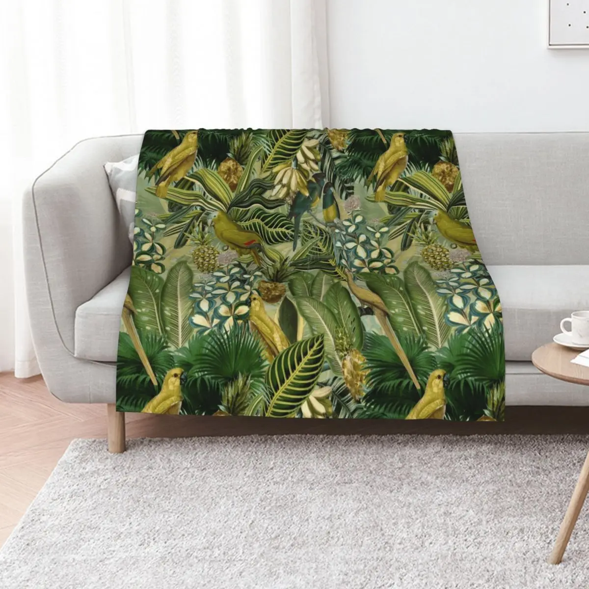 Vintage Green Tropical Bird Jungle Botanical Night Garden Nightgarden Throw Blanket Elegant Warm Throw Blanket for Hotel Home