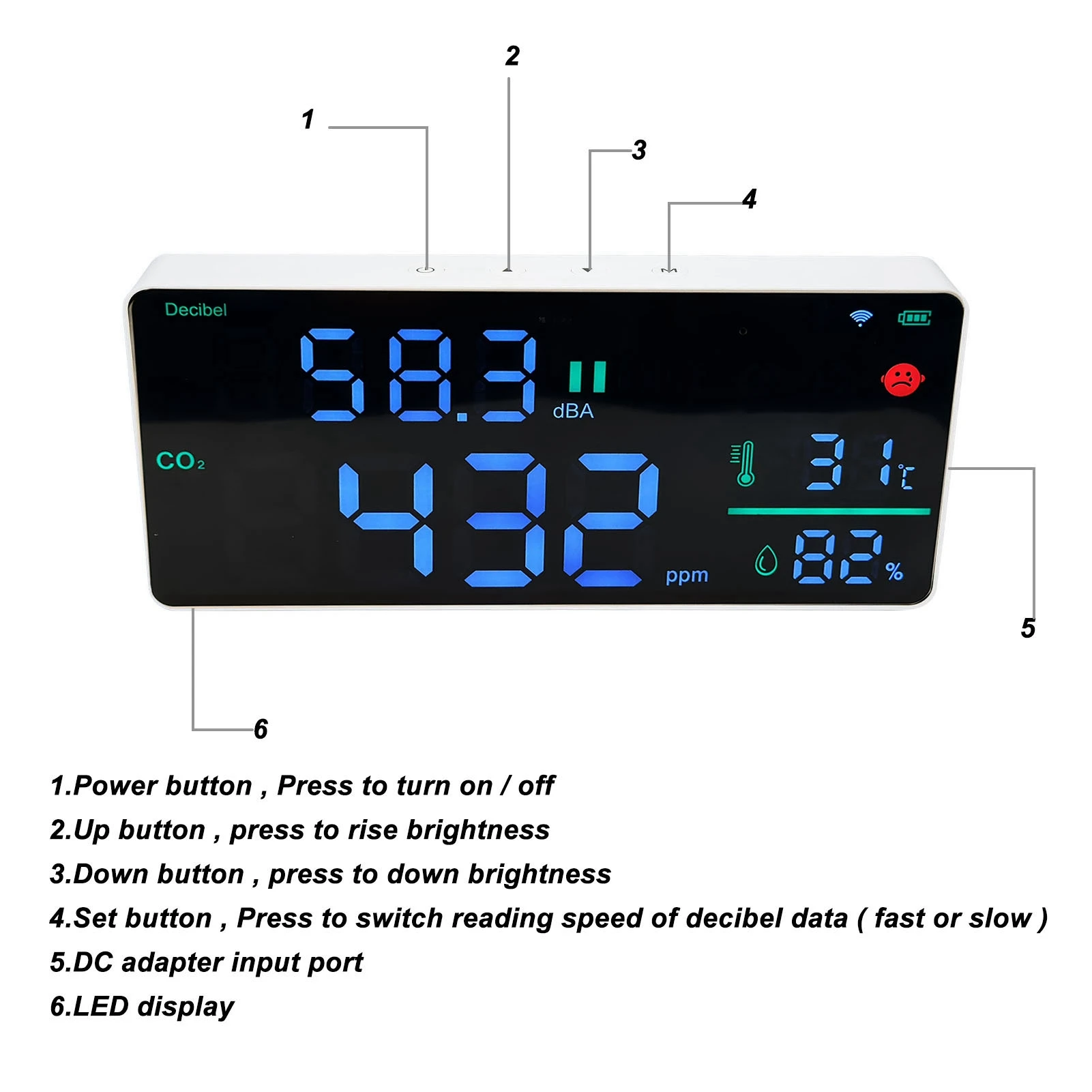 Monitor CO2 11in 4 In 1 Meteran Tingkat Suara Digital Termometer Higrometer Penguji Dudukan Dinding Monitor CO2 Meteran Kelembapan Penguji CO2