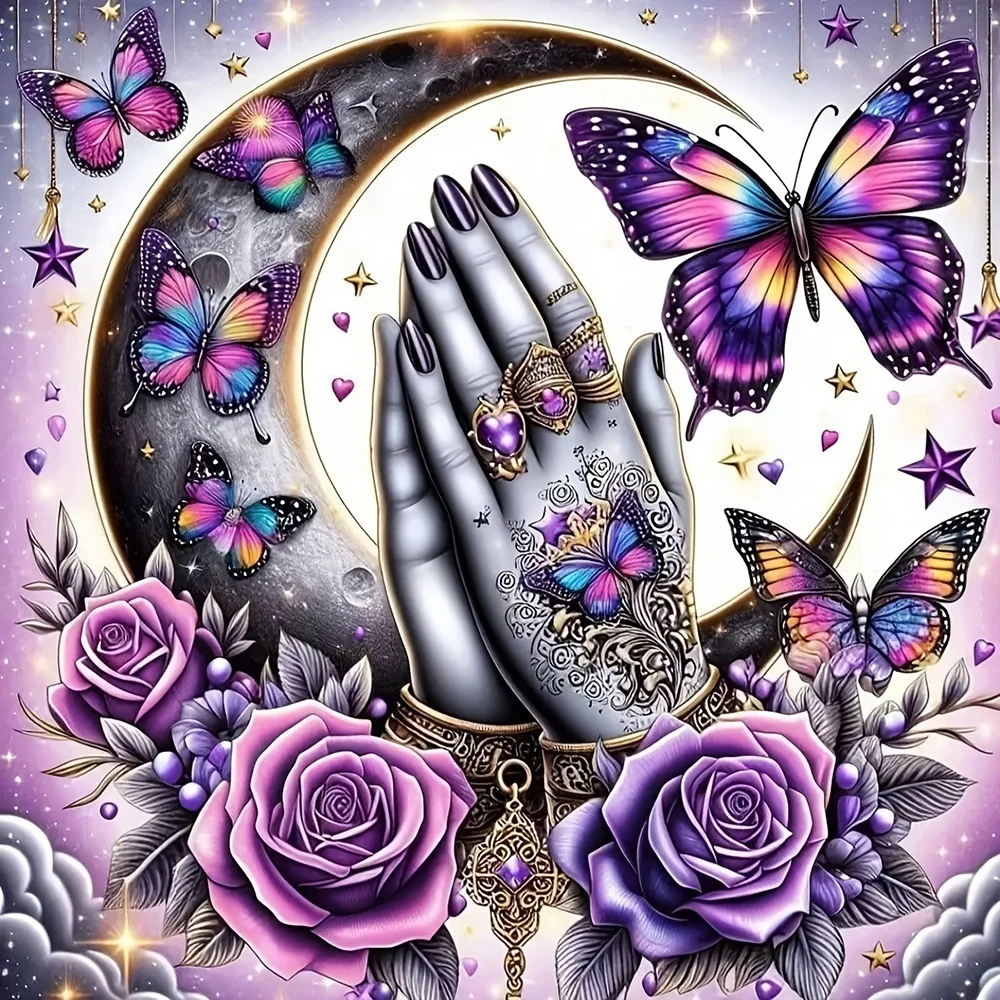 EverShine DIY Diamond Painting Hand 5D Full Square Round Drill Embroidery Rose Flower Mosaic Butterfly Moon Home Leisure Gift