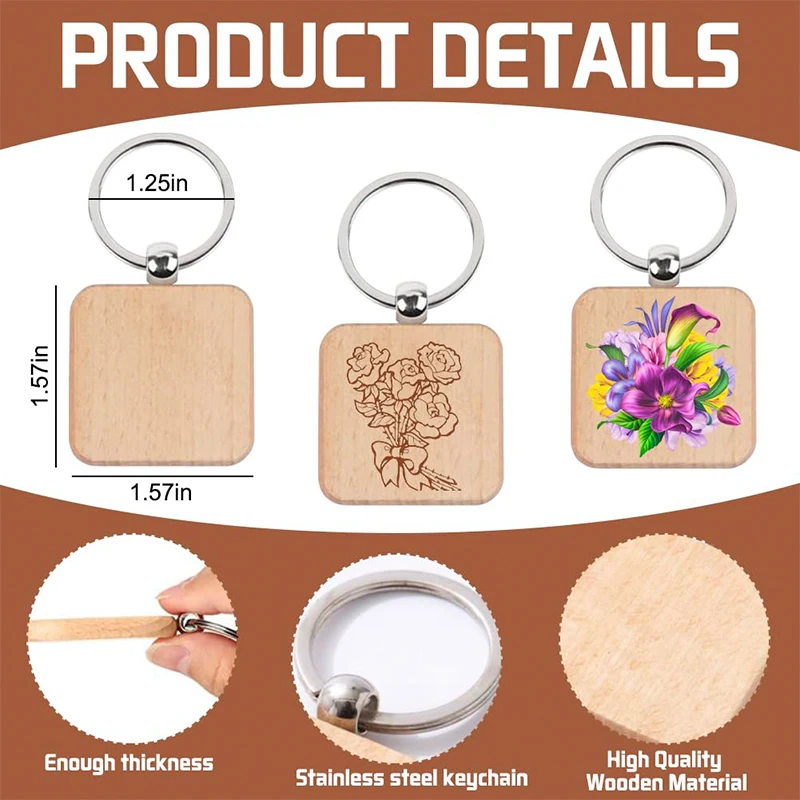 120Pcs Blank Wooden Keychain DIY Wood Car Keyring Bulk Wholesale