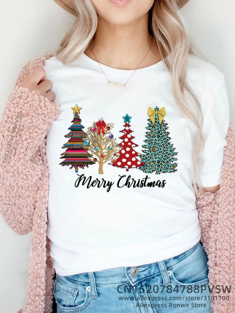 Girl Y2K Short Sleeve Tees Tops 90S Sweetshirts Female Harajuku Clothing Peace Love Santa Merry Christmas Women Print T-shirt