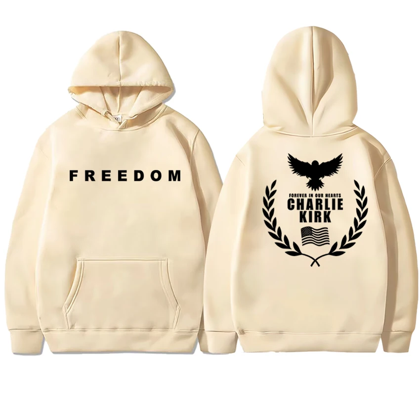 2025 تشارلي كيرك الحرية ذكرى مزدوجة الوجهين مطبوعة هوديي الرجال النساء harajuku خمر البلوز للجنسين بلوزة من الصوف