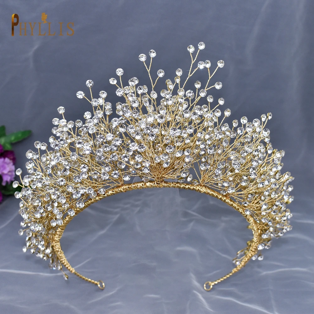 Corona de boda de lujo para mujer, tocado nupcial de diamantes de imitación, Tiaras de fiesta hechas a mano, accesorios para el cabello, joyería para el cabello, A341