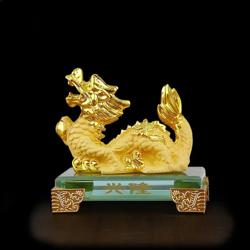 Zodiac Dragon Ornament Gold Resin Chinese Zodiac Dragon Statue Chinese Style Lucky Dragon Ornament for New Year