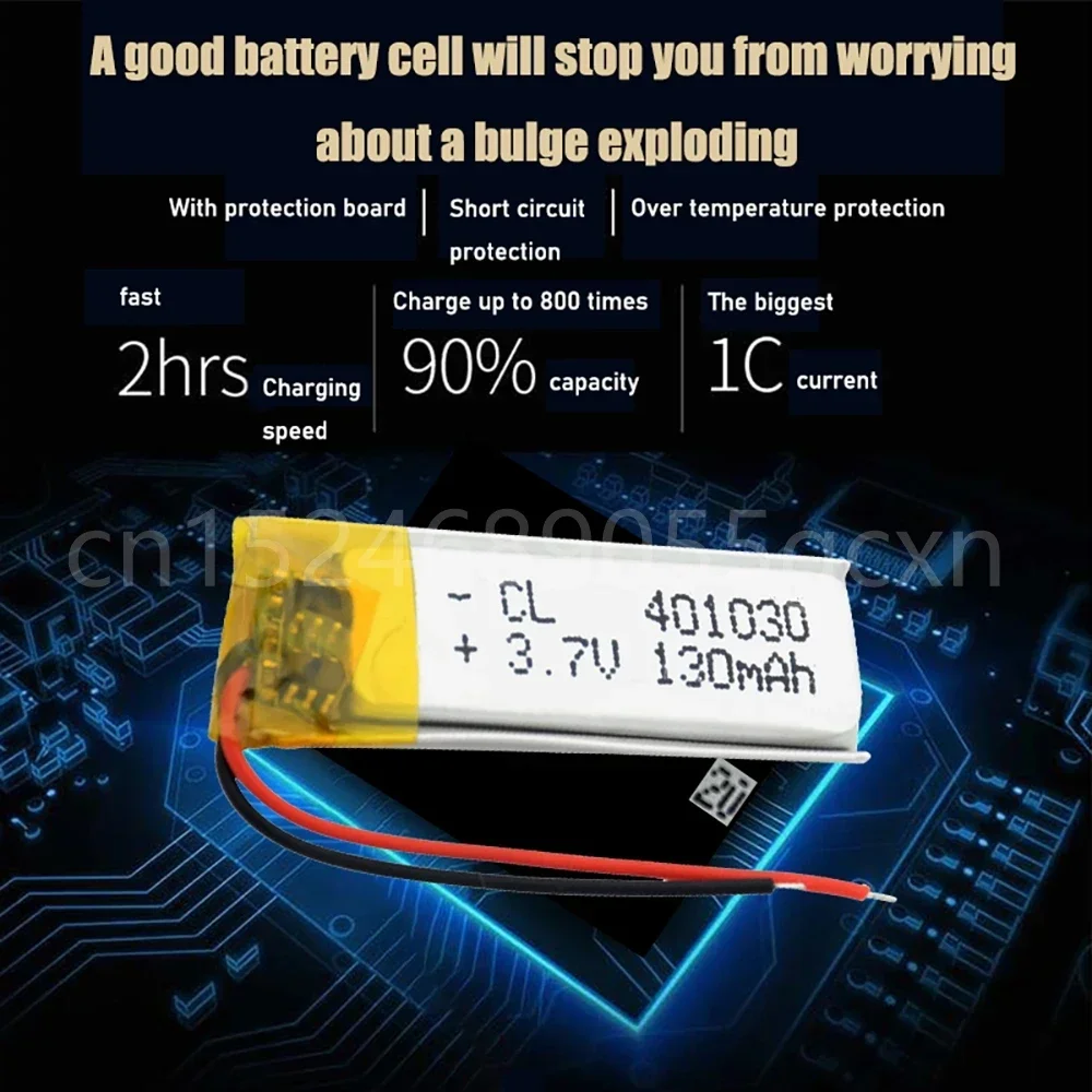 3.7V Lipo cells 401030 130mah Lithium Polymer Rechargeable Battery For MP3 MP4 GPS Bluetooth headset Hearing aid selfie stick