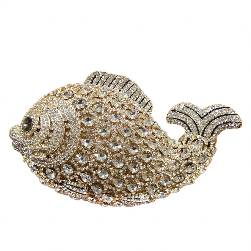 Crystal bag Diamond bag Animal goldfish shape Hard box Full of diamonds Women's bag