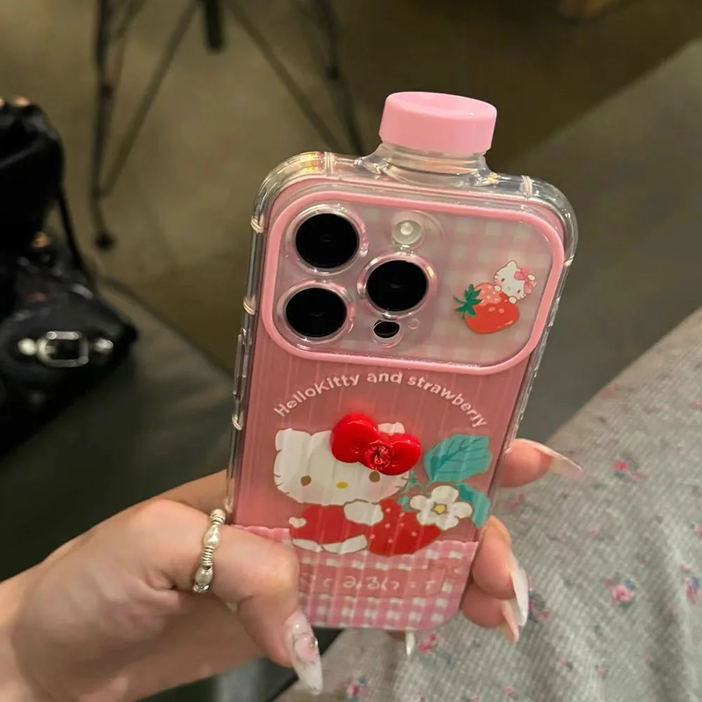 Cartoon Creativity Hello Kitty 13 15Promax Phone Case Kawaii Iphone 14Pro 12/11 All Inclusive Beverage Bottle Design Phone Case