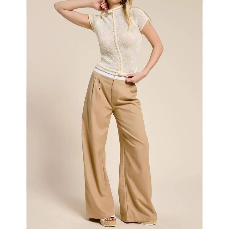 Women's Sheer See-through Knitted Shirt Elegant Short Sleeve Button Closure High Neck Solid Slim Summer Knitwear Top