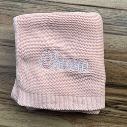 Personalized Knit Baby Blanke Baby Shower Gift Stroller Blanket Custom Embroidered Name Newborn Baby Gift Baby Name Announcement