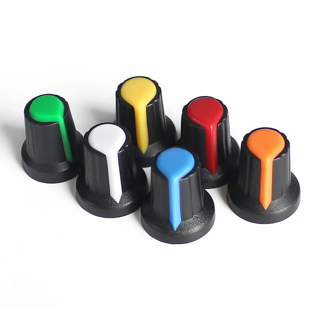 30PCS WH148 AG2 Potentiometer Knob Cap Plastic Knobs Kit Blue/Green/Orange/White/Red/Yellow 15x17MM 6color*5PCS Knobs