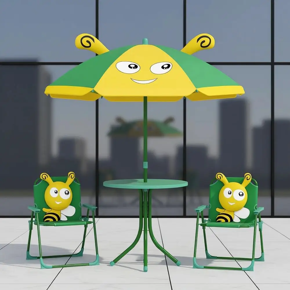 Durable Outdoor Kids Picnic Table and Chairs Set with Removable Umbrella, Green Patio Furniture for Garden and Backyard Activiti